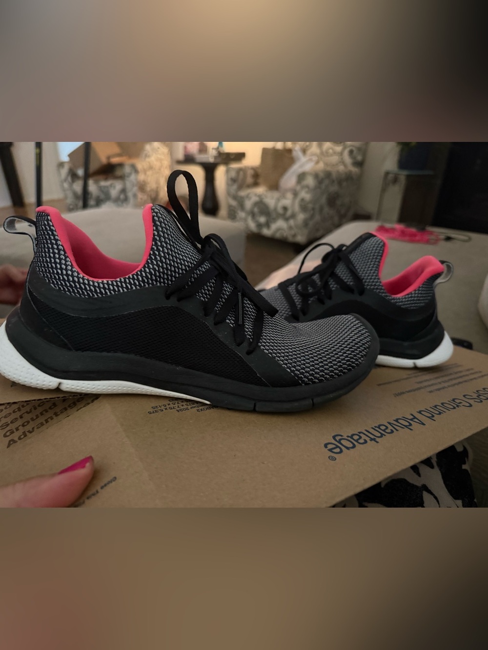 Reebok Black & Gray Athletic Sneakers with Pink Lining